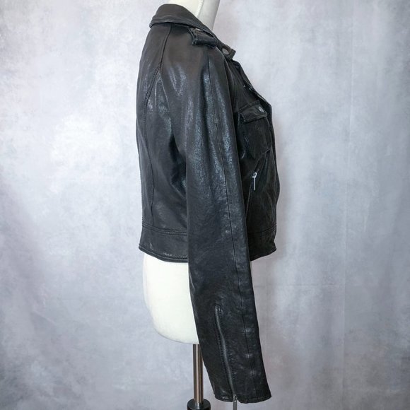BEBE Genuine Leather Moto Style Jacket Black Size S - Picture 9 of 16